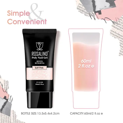 Vista 2 de ROSALIND Pink Poly Gel de uñas de 2 onzas, gel de extensión de polietileno nude para uñas natural constructor de uñas, gel rosa, extensión