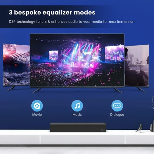 Vista 9 de Barra de sonido, BESTISAN Barra de sonido de 50 vatios con HDMI, óptico, AUX, USB, salida de subgraves y conexión Bluetooth, DSP, bajo ajustable, 16