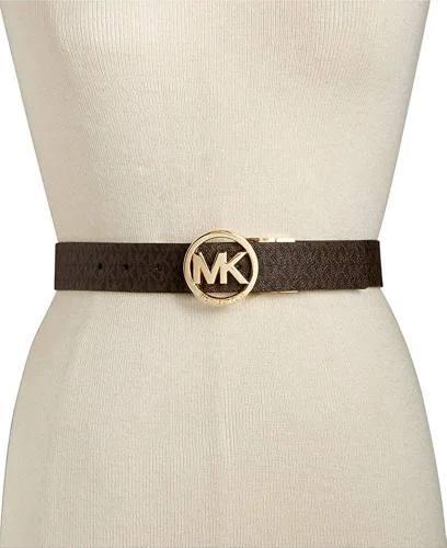 Vista 2 de Michael Kors Cinturón reversible para mujer, blancomarrón, hebilla dorada Mk, BlancoMarrón