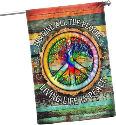 Vista 19 de Banderas PSL318F - Bandera hippie de personas que viven la vida en paz PSL318F, bandera de jardín (11.5 x 17.5 pulgadas), banderas de jardín de casa