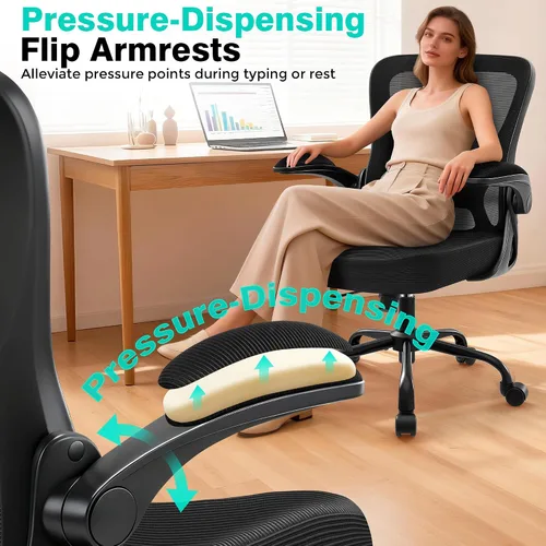 Vista 7 de AreShark Silla de oficina – Silla de escritorio ergonómica de malla transpirable con soporte lumbar ajustable y reposabrazos abatibles – Silla