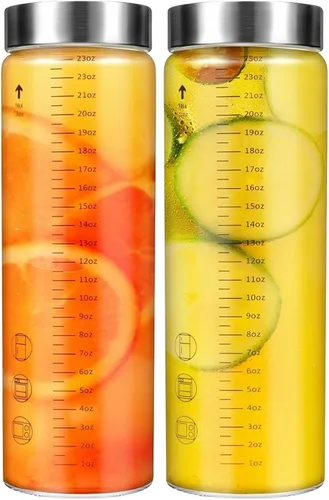 Vista 13 de Botellas de vidrio para jugo con tapas, botellas de agua de vidrio de boca ancha de 6 onzas para jugos, proteínas, batidos, leche, tapas de acero