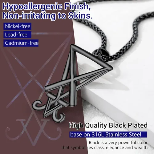 Vista 7 de PROSTEEL Collar de amuleto de joyería satánica unisex de aspecto fresco, cruz de Leviatán vintage, collar Lucifer, acero inoxidable 316L