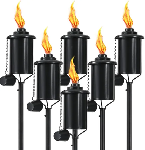Vista 11 de Paquete de 4 antorchas de metal para exteriores, antorchas de citronela de 59 pulgadas para exteriores, 16 onzas mejoradas, para patio, fiesta