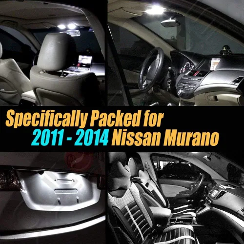 Vista 2 de Paquete de 14 luces LED para interior de automóvil, color blanco superblanco, 6000 K, compatible con Nissan Murano 2011-2014
