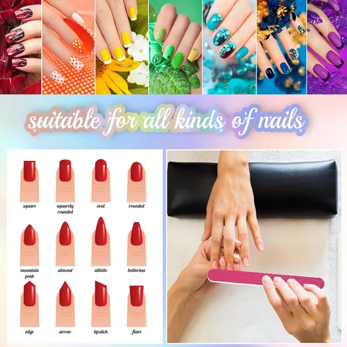 Vista 5 de Mixweer 50 limas de uñas con purpurina, tiras coloridas a granel, 7.01 x 0.75 pulgadas, para manicura y pedicura, limador de doble cara para mujeres