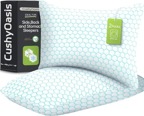 Vista 11 de CushyOasis - Juego de 2 almohadas de espuma viscoelástica triturada para dormir, almohadas de cama con sistema de enfriamiento, almohadas ajustables