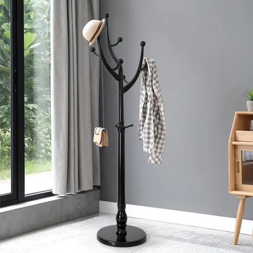 Vista 12 de Perchero de Pie de Madera Resistente con 8 Ganchos, Diseño Único con Aspecto de Rama de Árbol, Perchero de Árbol Premium para Colgar Ropa con Base