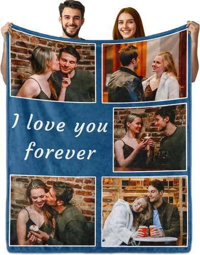 Vista 8 de PUREFLY Manta Personalizada con Texto y Fotos, Mantas Personalizadas Regalos para Esposo Esposa Novia Novio Cumpleaños Aniversario Boda San Valentín