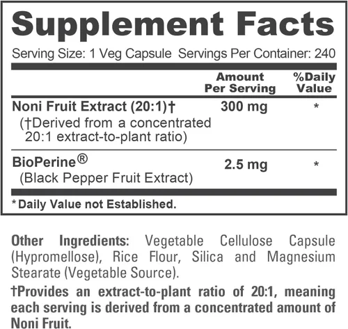 Vista 4 de Noni Fruit, sin OMG, vegano, 300 mg, 240 cápsulas vegetales - 240 porciones