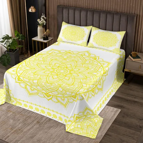 Vista 17 de Erosebridal Juego de colcha de mandala rosa tamaño individual para niñas y mujeres, juego de ropa de cama floral hippie juego de colcha estética