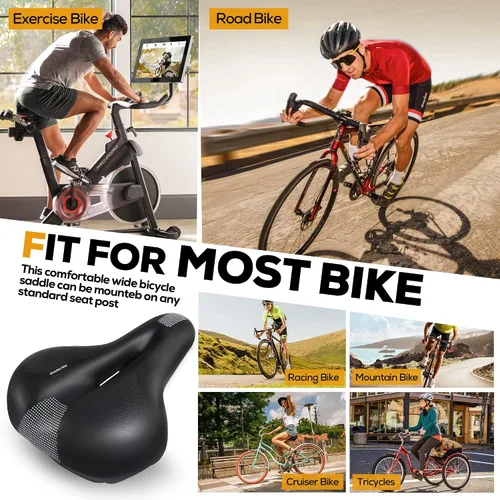 Vista 7 de IPOW Asiento de bicicleta cómodo para mujeres u hombres, repuesto de silla de bicicleta acolchado suave de espuma viscoelástica de alta densidad