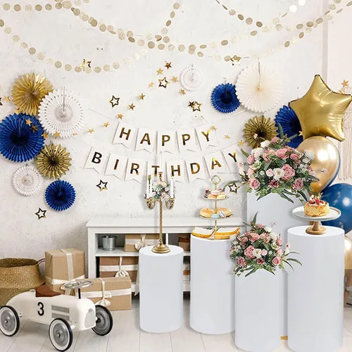 Vista 2 de Soportes cilíndricos para fiestas, soportes de pedestal cilíndrico de 0.079 pulgadas para fiestas, paquete de 5 soportes de pedestal de metal blanco