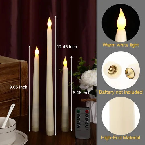 Vista 2 de Tuanse Paquete de 24 Velas Cónicas Parpadeantes Sin Llama de Navidad con Control Remoto y Temporizador, Velas Cónicas LED de Luz Blanca Cálida que