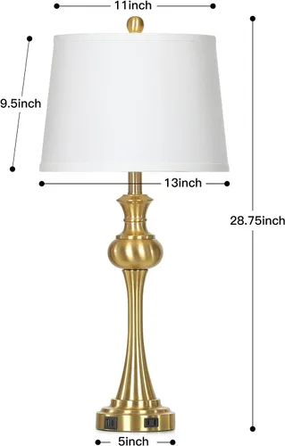Vista 7 de Cinyirong Lámparas de mesa doradas de 28.75 pulgadas, modernas, con control táctil de 3 vías, regulable, con puertos USB A+C y salidas de CA