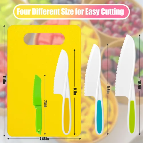 Vista 2 de Reaeon 5 piezas de juegos de cocina para niños reales, herramientas de cocina Montessori, juego de cuchillos para niños para cocina real, 4 piezas