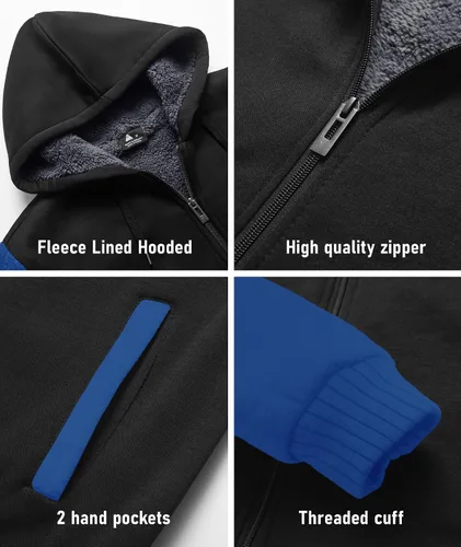Vista 49 de SCODI Sudaderas con capucha para hombre, forro polar pesado, cremallera completa, forro de sherpa grueso, chaqueta con capucha