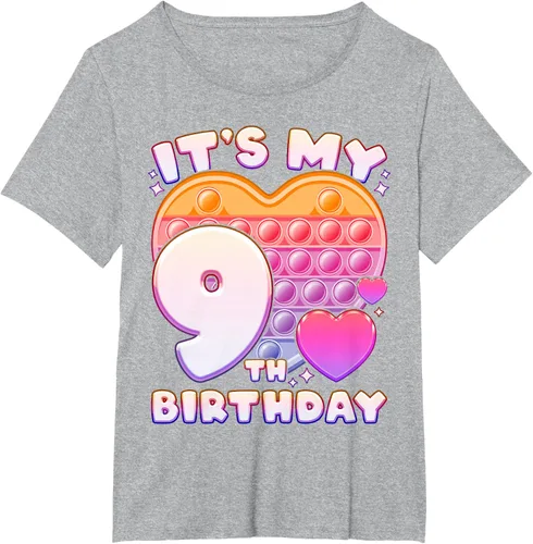 Vista 58 de Pop-it Birthday Girl 9 años de edad, Push it Pop Fidget Bubble Camiseta, Negro