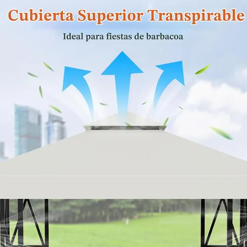 Vista 3 de Toldo de repuesto para cenador de 10 x 10 pies, refugio al aire libre para parte superior más pequeña, cubierta de dosel de doble nivel (beige)