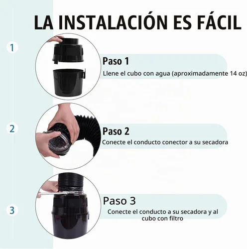 Vista 3 de Kit de ventilación para secadora de interior, trampa de pelusa para secadora (caja de ventilación de secadora negra, sin conducto incluido)
