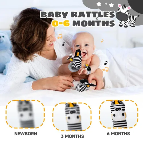 Vista 2 de Juguetes para bebés de 0 a 6 meses, juguetes de alto contraste para recién nacidos, juguetes en blanco y negro, calcetines y juguete de muñeca