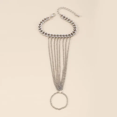 Vista 5 de Pulsera de anillo de cadena de mano esclava, pulsera de anillo de dedo de cadena bohemia con borlas para mujeres y niñas