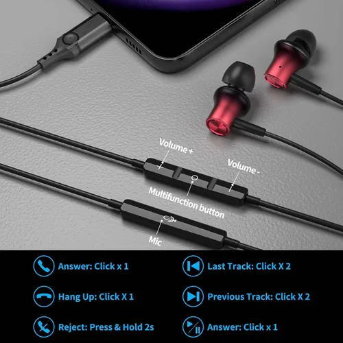 Vista 8 de Auriculares USB C para iPhone 17 Pro Max 16 15 17e 16e Auriculares magnéticos con cable para Samsung S26 Ultra S25 FE S23 A17 A36 Auriculares