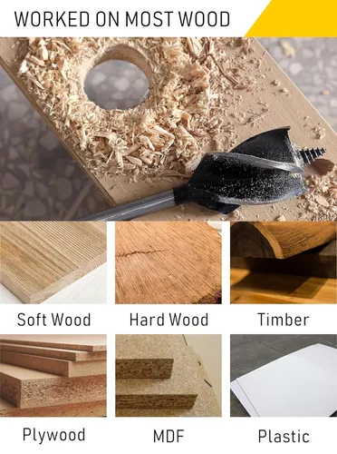 Vista 4 de Broca de madera de 1 pulgada x 6-1/2 pulgadas. x 2 brocas para madera con vástago hexagonal de cambio rápido de 1/4 pulgadas