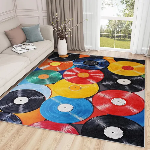 Vista 3 de Alfombra lavable a máquina para entrada de 2 x 3 pulgadas, diseño retro de música colorida, tapete antideslizante y no desprende para zonas de alto