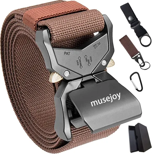 Vista 7 de MUSEJOY Cinturones tácticos para hombres, cinturón de trabajo de nailon de 1.5 pulgadas con cinturón táctico resistente de liberación rápida