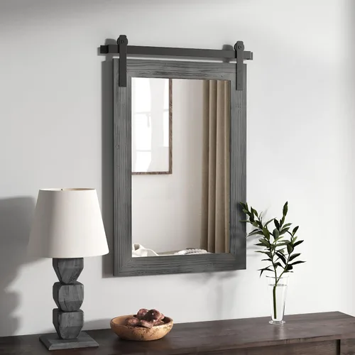 Vista 60 de COGOOD Espejo de puerta de granero de granja, 25 x 18 pulgadas, espejo decrativo con marco de madera rústica para baño, sala de estar, decoración