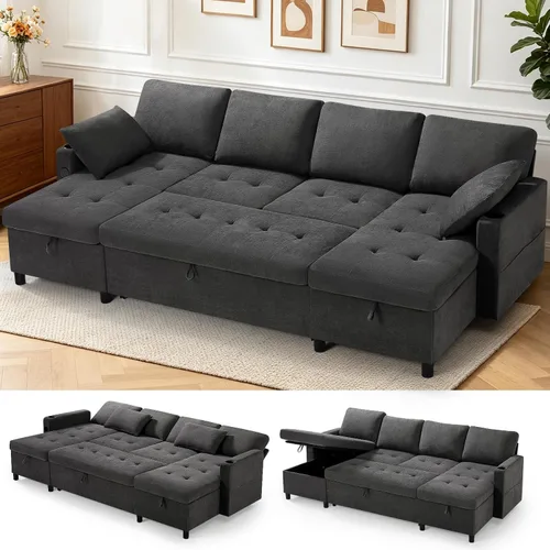 Vista 17 de Sofá cama extraíble de tela de 84 pulgadas con respaldos ajustables, color negro