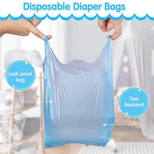 Vista 4 de 1600 bolsas de pañales desechables para bebés, sacos de pañales perfumados con asa de corbata de eliminación de bolsas de basura para caca de bebé