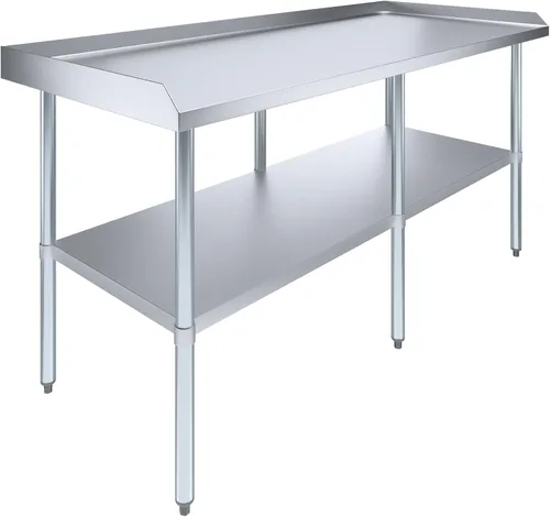 Vista 10 de AmGood Mesa de trabajo comercial con protector antisalpicaduras y protectores laterales Altura: 35" Mesa de preparación de acero inoxidable