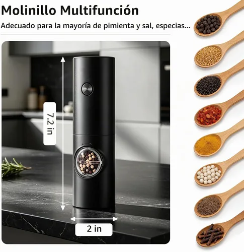 Vista 2 de Gulex - Molinillo de pimienta eléctrico con pilas, 1 molinillo de pimienta automático