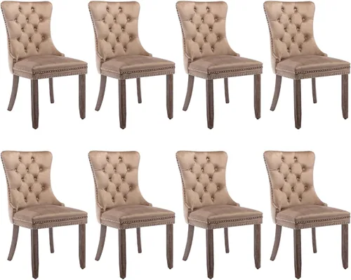 Vista 155 de SoarFlash Juego de 2 sillas de comedor de terciopelo, silla lateral de respaldo alto, silla lateral moderna tapizada de alta gama con botones Beige