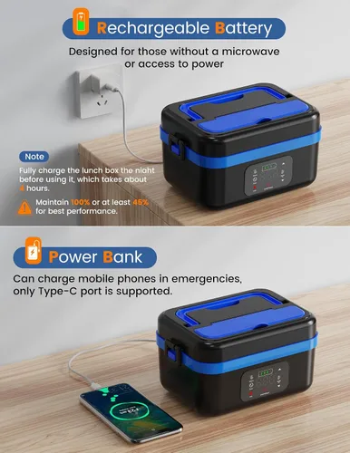 Vista 5 de Luckit Fiambrera eléctrica inalámbrica para adultos, 16000mAh alimentada por batería, calentador de alimentos autocalentable recargable de 1 litro