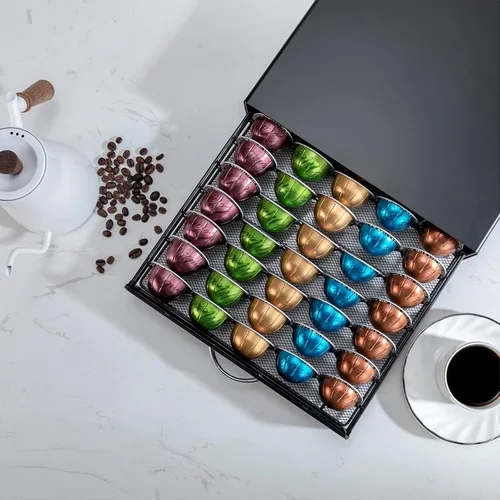 Vista 2 de ZCDCP Nespresso - Soporte para cápsulas Vertuo, cajón de almacenamiento de cápsulas de café de metal negro para cápsulas Vertuoline Orgainzer 50