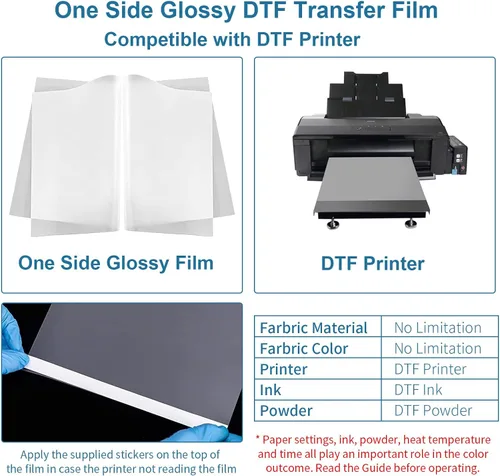 Vista 3 de A ANGG Kit de película y polvo de transferencia DTF para impresora DTF y sublimación, 30 hojas A4 película DTF brillante de un lado, polvo DTF