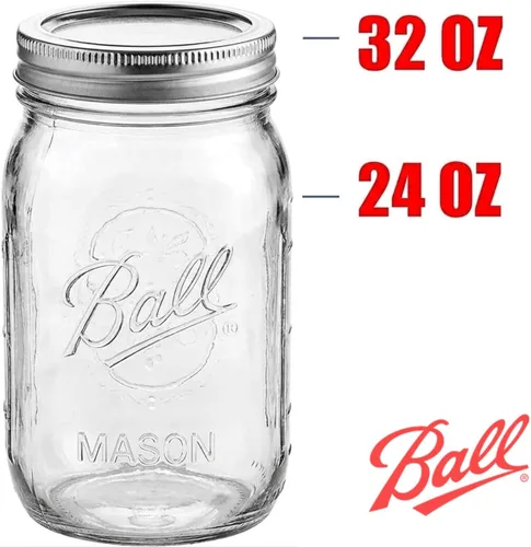 Vista 3 de Ball Tarro Mason de boca regular de 32 onzas con tapas y bandas, transparente (paquete de 2)