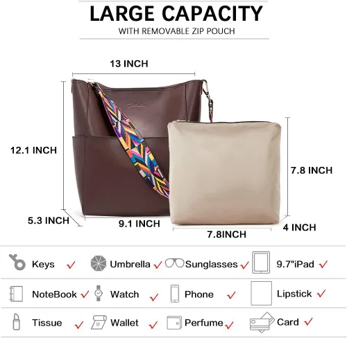 Vista 3 de Bostanten Bolsas de cuero para hombro, tipo balde, para mujer