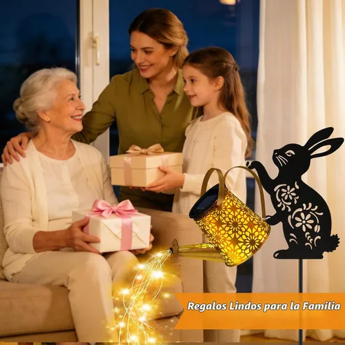 Vista 6 de Luces solares para regadera, linterna colgante de conejo, luces solares al aire libre, regalos para amantes de los conejos para mamá, mujeres