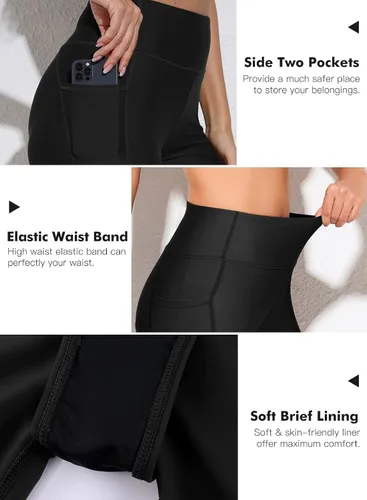 Vista 5 de Aleumdr Pantalones cortos largos de cintura alta para mujer de 8 pulgadas con bolsillo UPF 50+ con forro