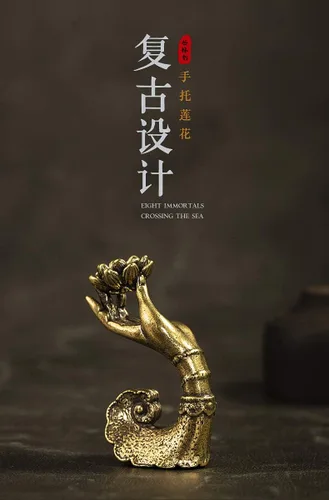 Vista 2 de Feng Shui - Estatua de mano de Buda de latón con diseño de loto, decoración del hogar, adorno de aroma, yoga, meditación, decoración de oficina