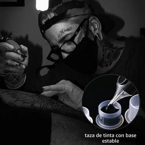 Vista 7 de Yuelong - 1000 tapas de tinta para tatuajes pequeñas, tapas de pigmento de plástico, vasos desechables para tatuajes con tamaños de base de 0.433 in
