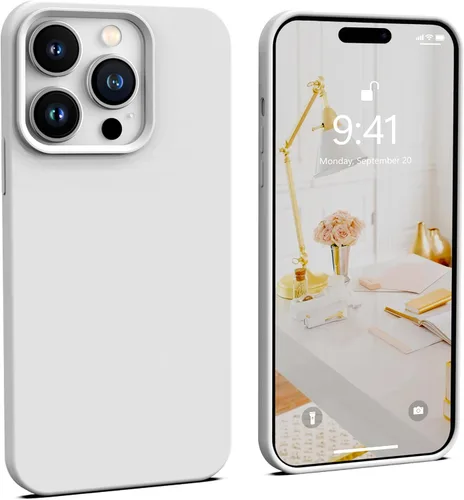 Vista 24 de IceSword Funda compatible con iPhone 14 Pro Max, color azul bebé, funda de silicona líquida, delgada, suave, antiarañazos, bonita luz azul pastel