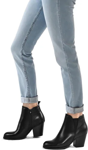 Vista 8 de mysoft Botines de tobillo para mujer con corte en V, panel elástico lateral, tacón grueso apilado con cremallera lateral Patrón de serpiente negro.
