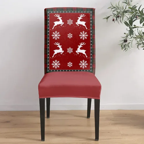 Vista 4 de 4 fundas protectoras navideñas para sillas de comedor, elásticas, extraíbles y lavables, fundas de asiento de asiento de copo de nieve de invierno