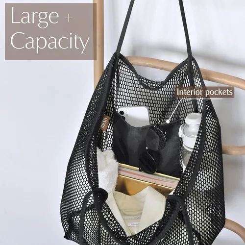 Vista 4 de Bolso de hombro para mujer Hoxis de malla, para la playa