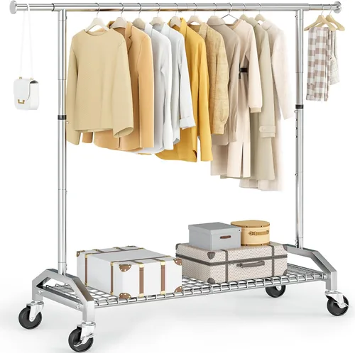 Vista 11 de Wiracks Perchero de Servicio Pesado para Colgar Ropa 350lbs Perchero de Ropa Ruedas Industriales de 3" 51 a 71" An x 16.53" Pr x 65" a 71" Al